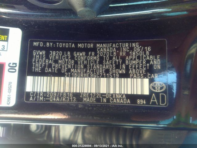 Photo 8 VIN: 2T1BURHE9GC711519 - TOYOTA COROLLA 