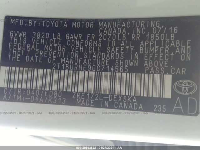 Photo 8 VIN: 2T1BURHE9GC714565 - TOYOTA COROLLA 