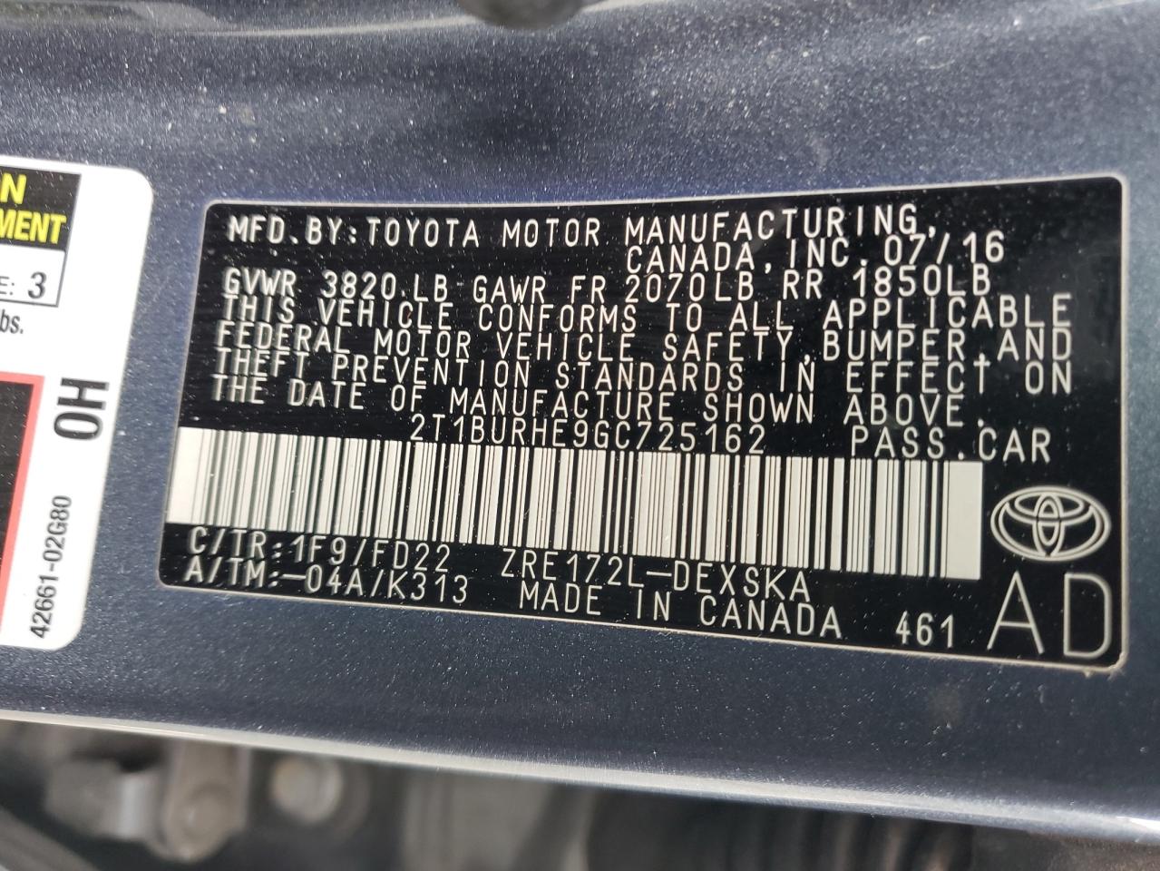 Photo 11 VIN: 2T1BURHE9GC725162 - TOYOTA COROLLA 