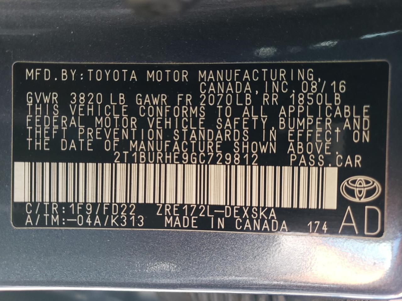 Photo 11 VIN: 2T1BURHE9GC729812 - TOYOTA COROLLA 