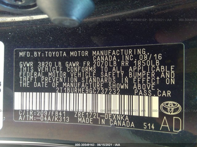 Photo 8 VIN: 2T1BURHE9GC737232 - TOYOTA COROLLA 