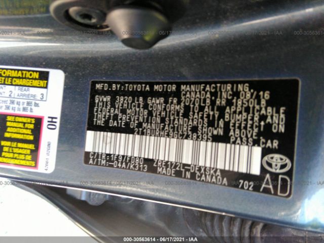 Photo 8 VIN: 2T1BURHE9GC738395 - TOYOTA COROLLA 