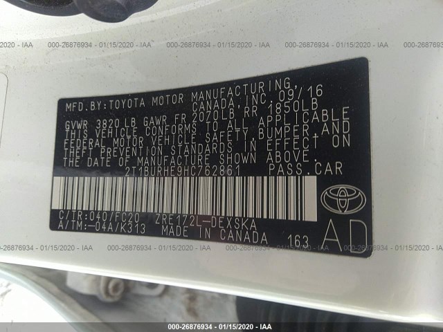 Photo 8 VIN: 2T1BURHE9HC762861 - TOYOTA COROLLA 