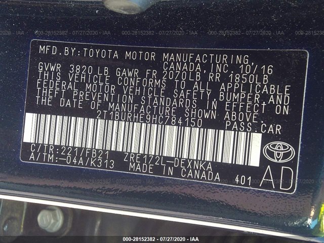 Photo 8 VIN: 2T1BURHE9HC784150 - TOYOTA COROLLA 