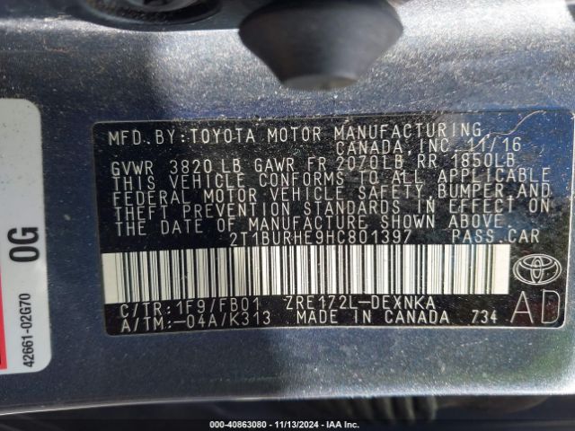 Photo 8 VIN: 2T1BURHE9HC801397 - TOYOTA COROLLA 