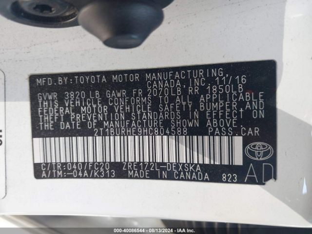 Photo 8 VIN: 2T1BURHE9HC804588 - TOYOTA COROLLA 