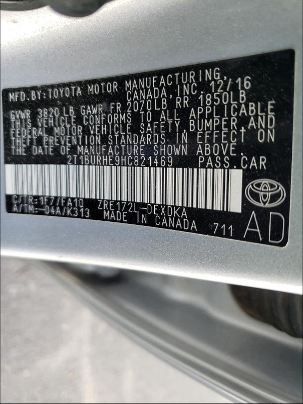 Photo 9 VIN: 2T1BURHE9HC821469 - TOYOTA COROLLA L 