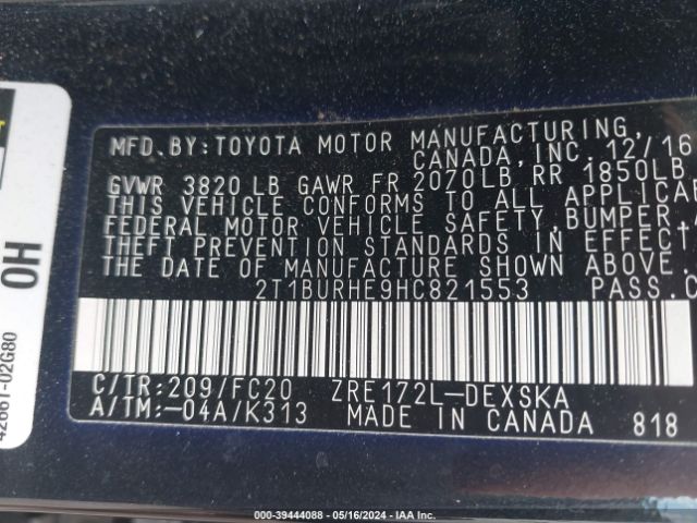 Photo 8 VIN: 2T1BURHE9HC821553 - TOYOTA COROLLA 