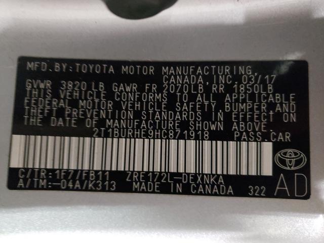 Photo 9 VIN: 2T1BURHE9HC871918 - TOYOTA COROLLA L 