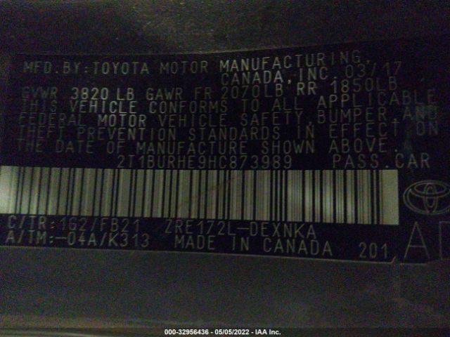 Photo 8 VIN: 2T1BURHE9HC873989 - TOYOTA COROLLA 