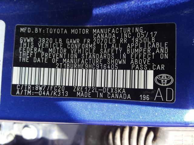 Photo 9 VIN: 2T1BURHE9HC916405 - TOYOTA COROLLA L 