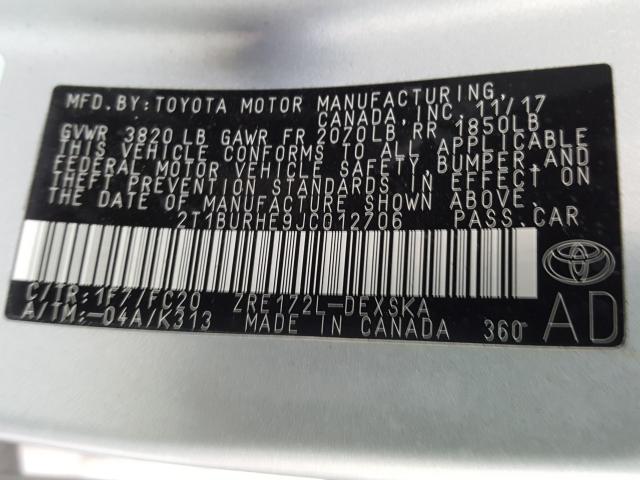 Photo 9 VIN: 2T1BURHE9JC012706 - TOYOTA COROLLA L 