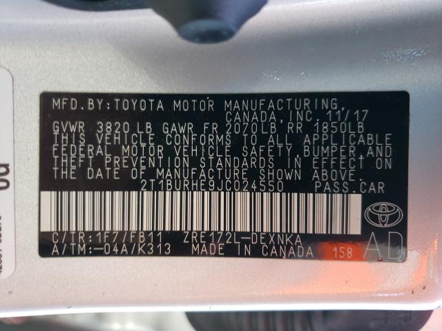 Photo 9 VIN: 2T1BURHE9JC024550 - TOYOTA COROLLA L 