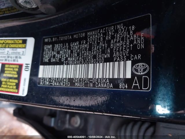 Photo 8 VIN: 2T1BURHE9JC080200 - TOYOTA COROLLA 