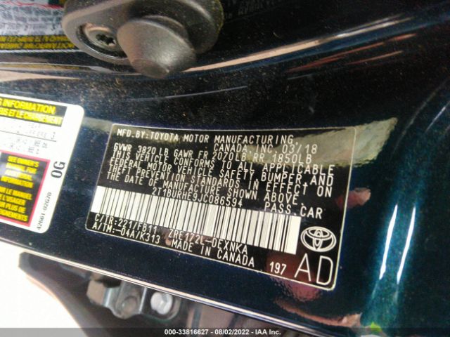 Photo 8 VIN: 2T1BURHE9JC086594 - TOYOTA COROLLA 