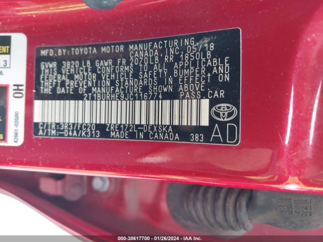 Photo 8 VIN: 2T1BURHE9JC116774 - TOYOTA COROLLA 