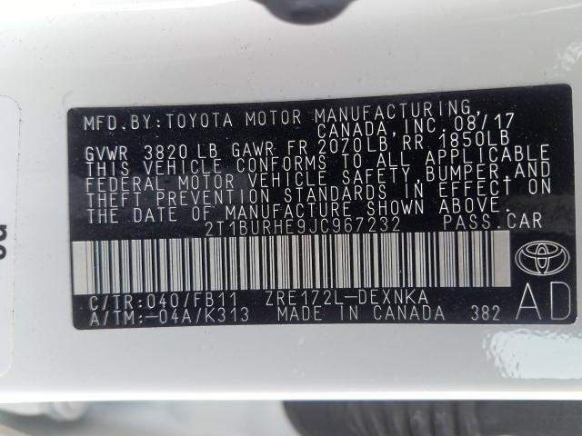 Photo 9 VIN: 2T1BURHE9JC967232 - TOYOTA COROLLA L 