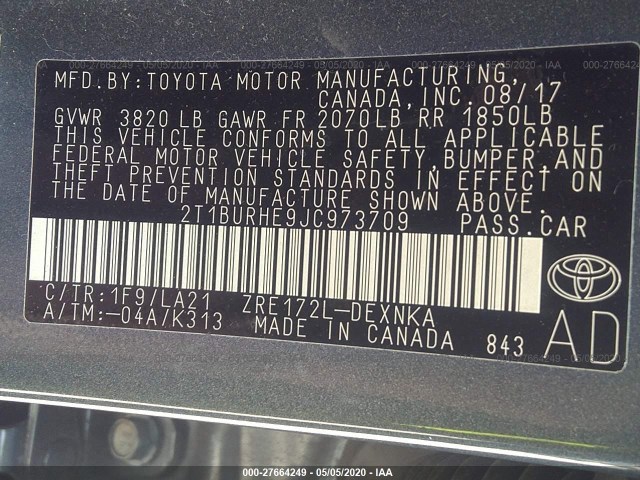 Photo 8 VIN: 2T1BURHE9JC973709 - TOYOTA COROLLA 