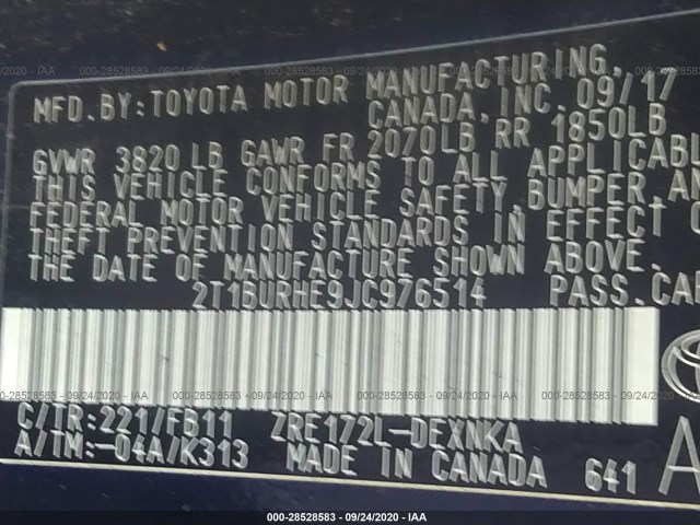 Photo 8 VIN: 2T1BURHE9JC976514 - TOYOTA COROLLA 