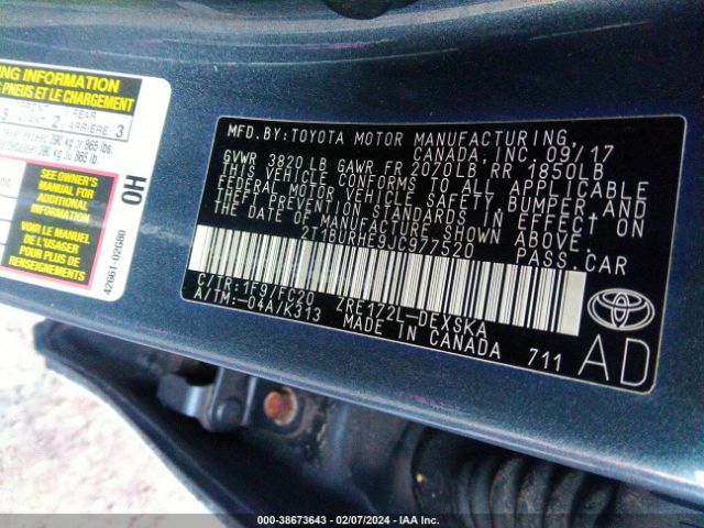 Photo 8 VIN: 2T1BURHE9JC977520 - TOYOTA COROLLA 