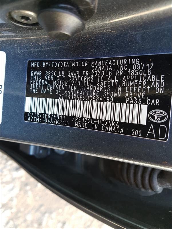 Photo 9 VIN: 2T1BURHE9JC984189 - TOYOTA COROLLA L 