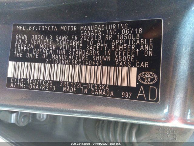 Photo 8 VIN: 2T1BURHE9KC140445 - TOYOTA COROLLA 