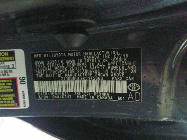 Photo 9 VIN: 2T1BURHE9KC145063 - TOYOTA COROLLA L 