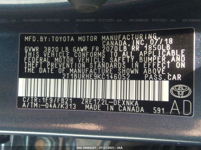 Photo 8 VIN: 2T1BURHE9KC146052 - TOYOTA COROLLA 