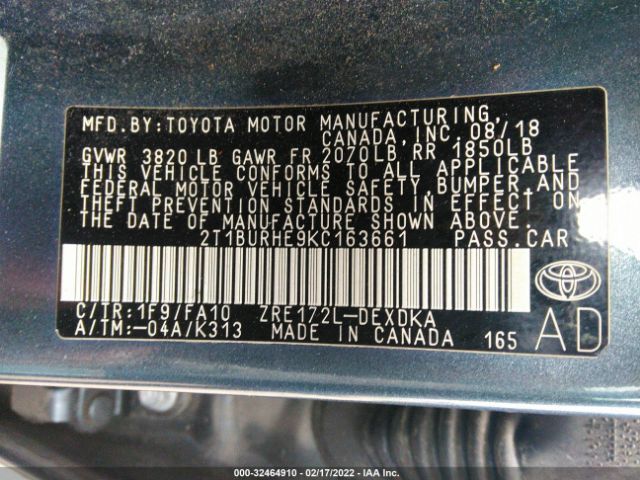 Photo 8 VIN: 2T1BURHE9KC163661 - TOYOTA COROLLA 