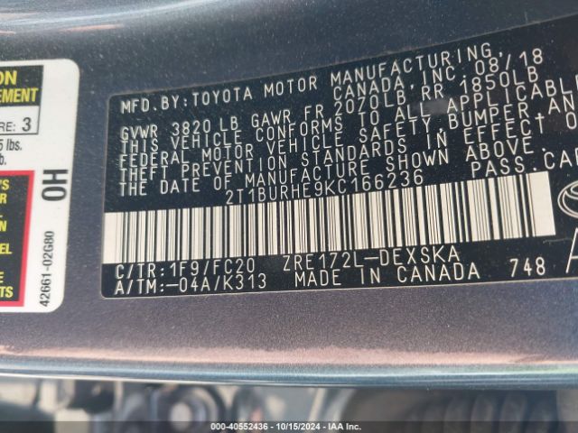 Photo 8 VIN: 2T1BURHE9KC166236 - TOYOTA COROLLA 