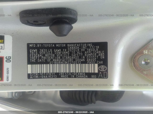 Photo 8 VIN: 2T1BURHE9KC210512 - TOYOTA COROLLA 