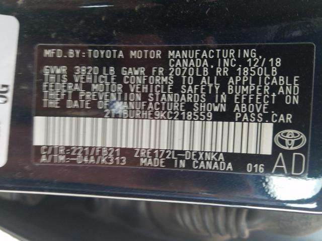 Photo 9 VIN: 2T1BURHE9KC218559 - TOYOTA COROLLA L 