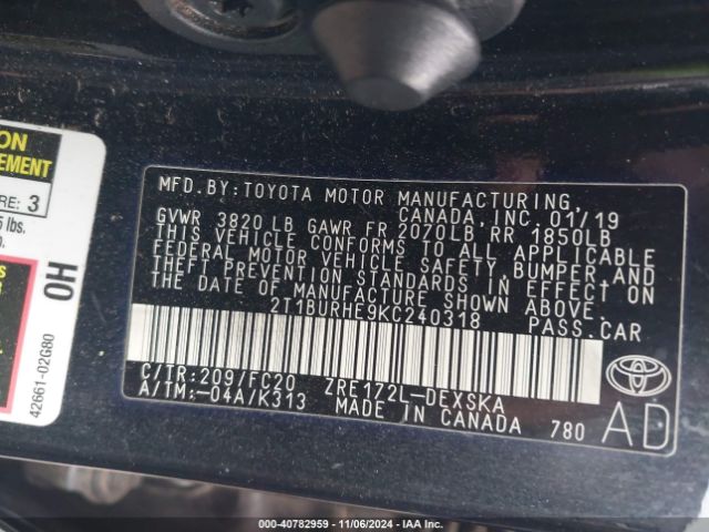 Photo 8 VIN: 2T1BURHE9KC240318 - TOYOTA COROLLA 