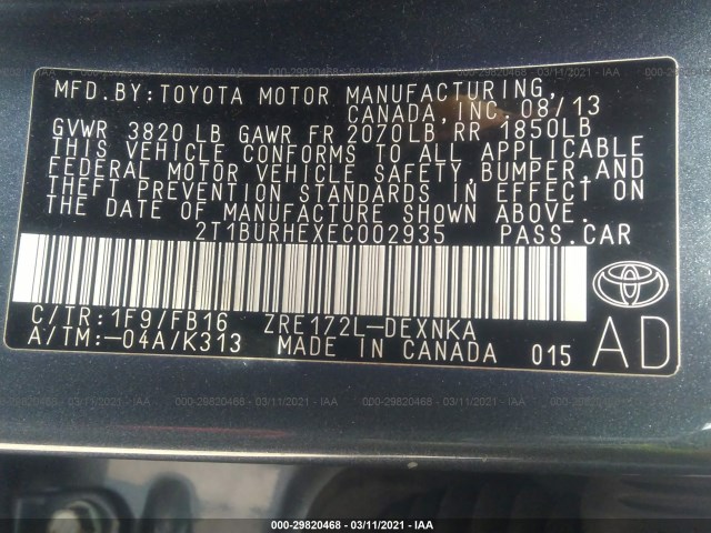 Photo 8 VIN: 2T1BURHEXEC002935 - TOYOTA COROLLA 