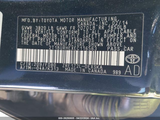 Photo 8 VIN: 2T1BURHEXEC116563 - TOYOTA COROLLA 