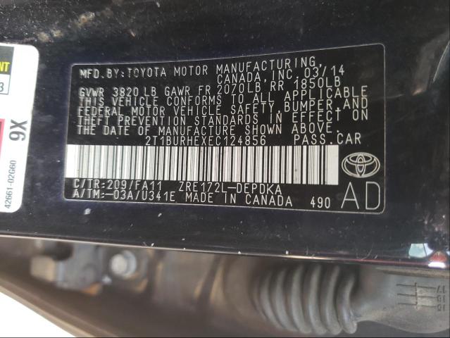 Photo 9 VIN: 2T1BURHEXEC124856 - TOYOTA COROLLA L 