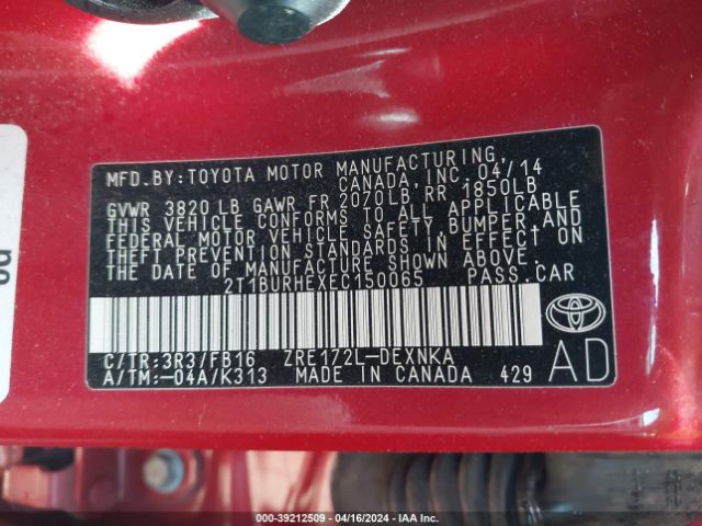 Photo 8 VIN: 2T1BURHEXEC150065 - TOYOTA COROLLA 