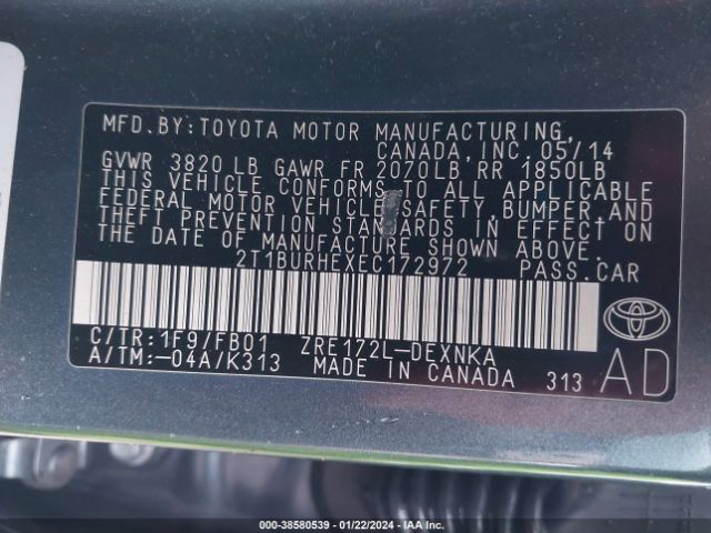 Photo 8 VIN: 2T1BURHEXEC172972 - TOYOTA COROLLA 