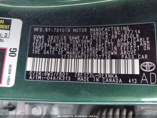 Photo 8 VIN: 2T1BURHEXEC207736 - TOYOTA COROLLA 