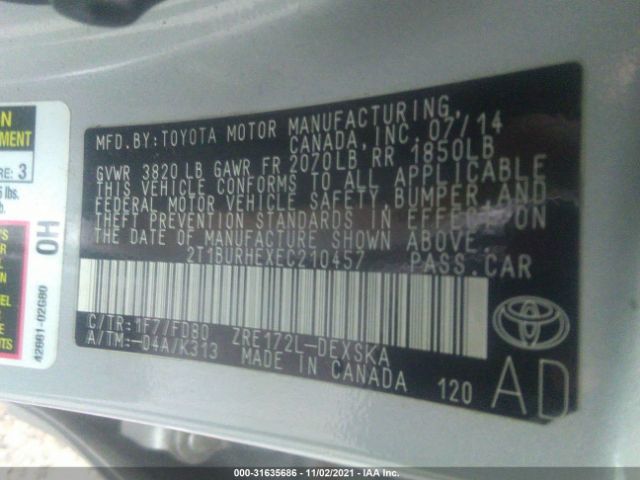 Photo 8 VIN: 2T1BURHEXEC210457 - TOYOTA COROLLA 