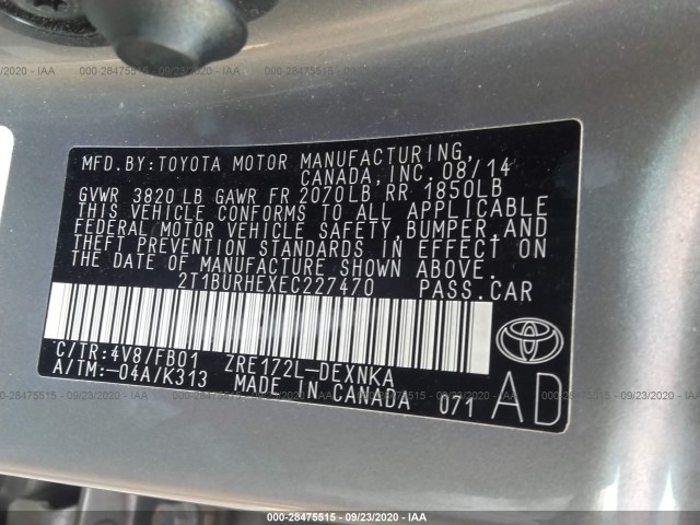 Photo 8 VIN: 2T1BURHEXEC227470 - TOYOTA COROLLA 