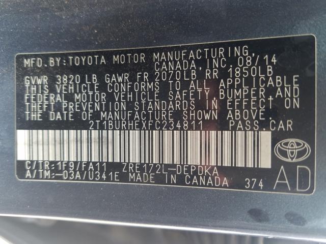 Photo 9 VIN: 2T1BURHEXFC234811 - TOYOTA COROLLA L 