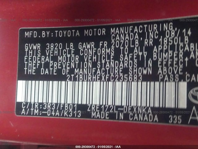 Photo 8 VIN: 2T1BURHEXFC235683 - TOYOTA COROLLA 