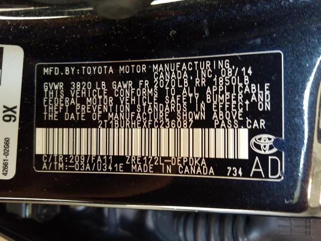 Photo 9 VIN: 2T1BURHEXFC236087 - TOYOTA COROLLA L 