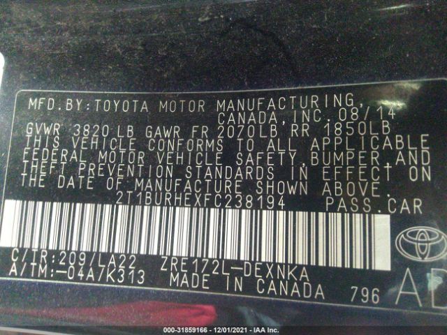 Photo 8 VIN: 2T1BURHEXFC238194 - TOYOTA COROLLA 