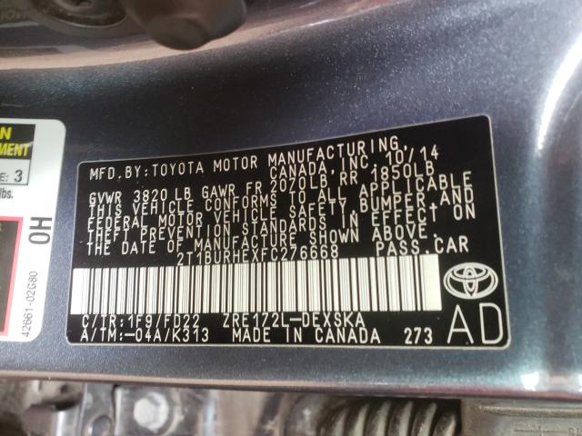 Photo 9 VIN: 2T1BURHEXFC276668 - TOYOTA COROLLA L 