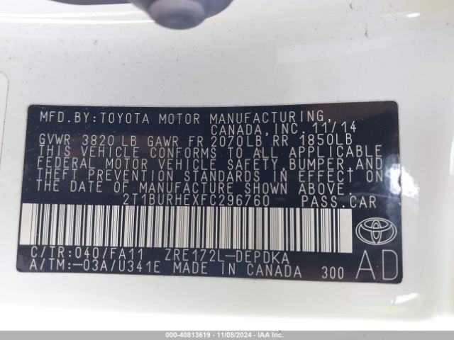 Photo 8 VIN: 2T1BURHEXFC296760 - TOYOTA COROLLA 