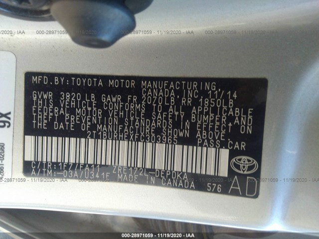 Photo 8 VIN: 2T1BURHEXFC303965 - TOYOTA COROLLA 