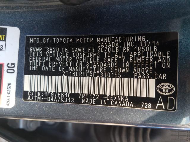 Photo 9 VIN: 2T1BURHEXFC310155 - TOYOTA COROLLA L 