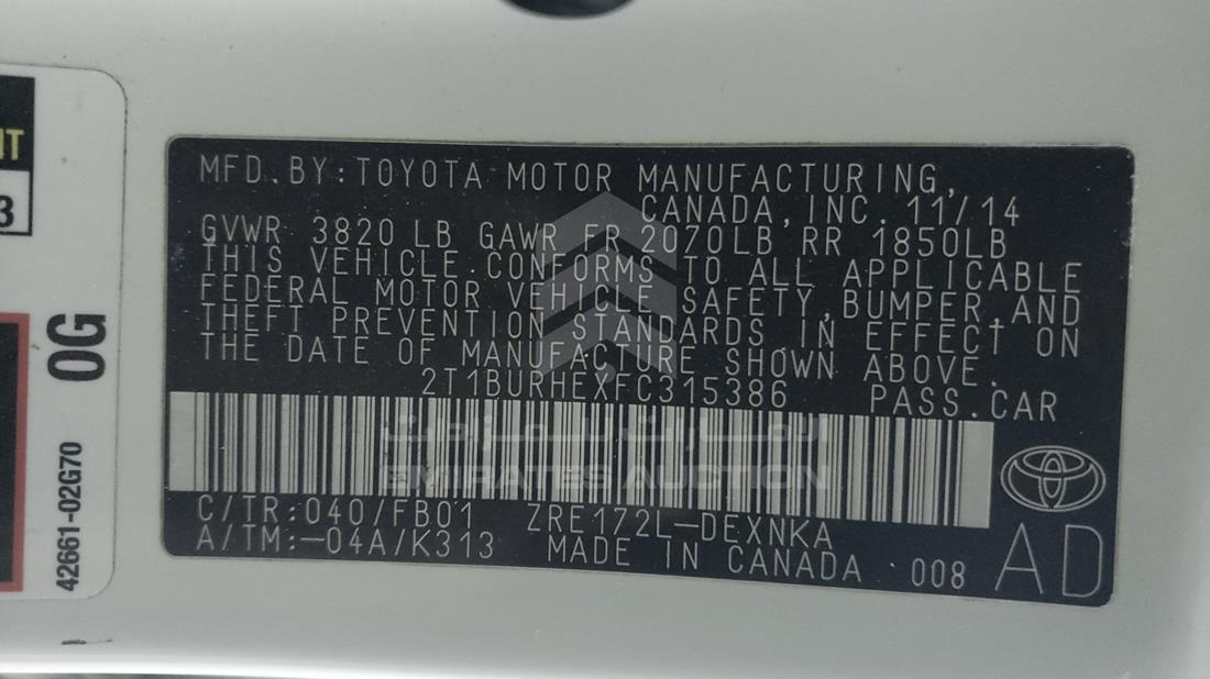 Photo 4 VIN: 2T1BURHEXFC315386 - TOYOTA COROLLA 